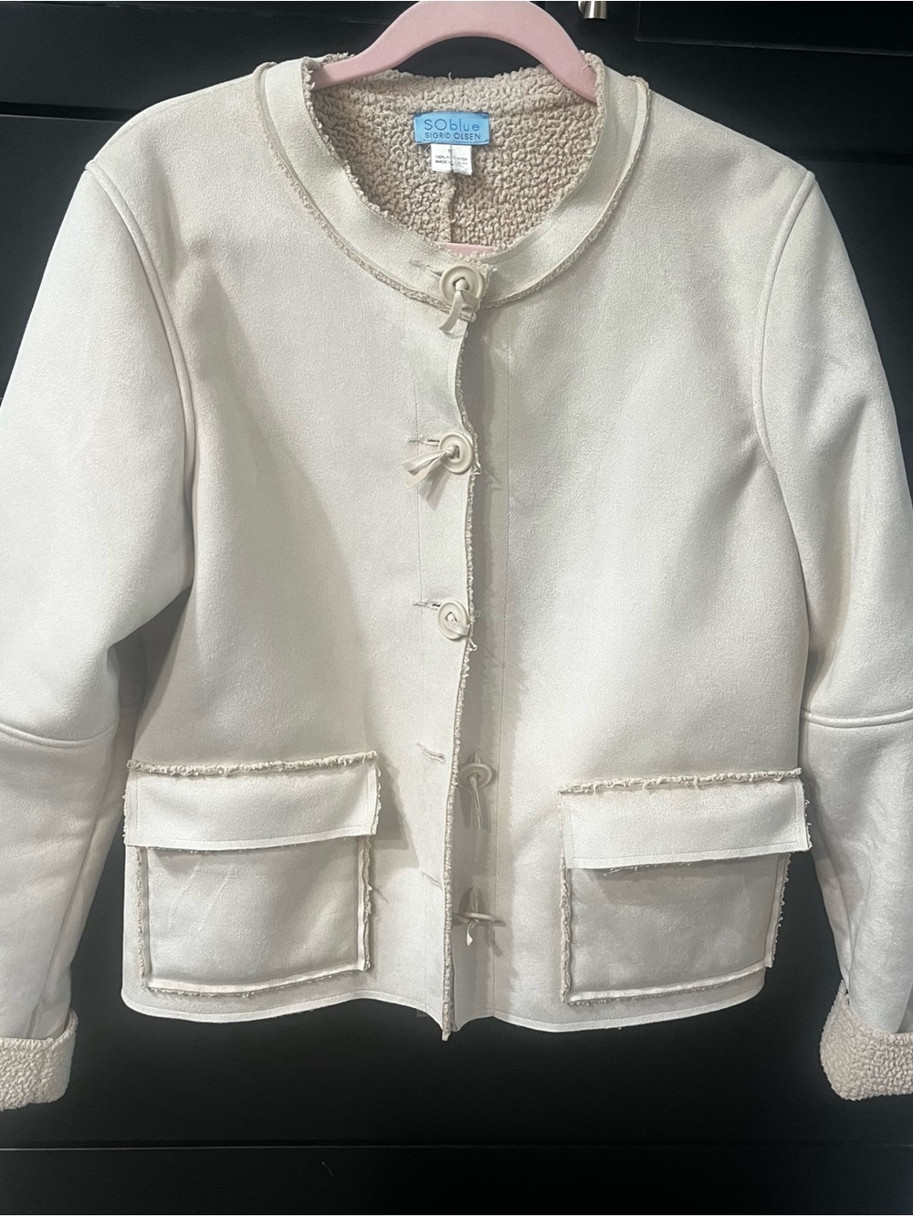 Sigrid Olsen Cream Faux Suede Shearling Jacket